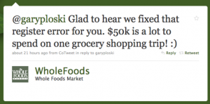 Whole foods reply via Twitter