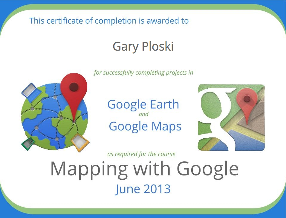My Google Maps & Earth Certificate